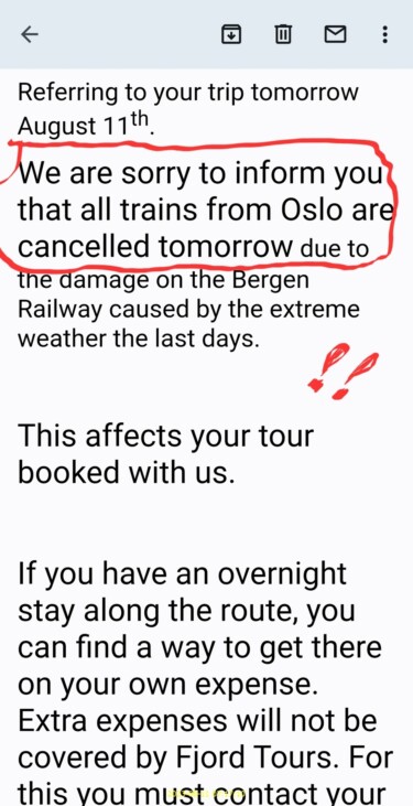 ノルウェーその2　オスロ大洪水で線路不通　2023/8/10